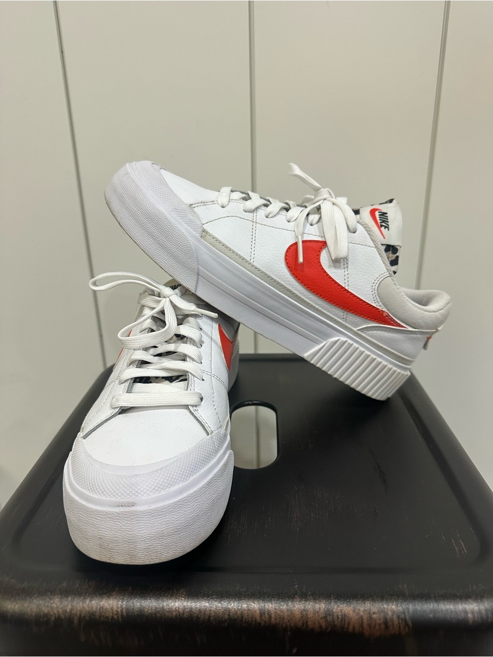 Nike White Platform Sneakers with Bright Red Swoosh - Picture 11 of 11